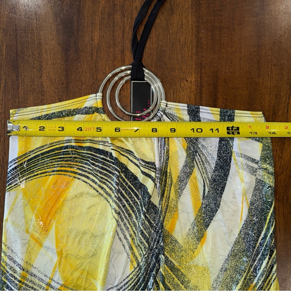 NWT What’s Hot Women’s Tie Neck Halter Ring Tube Top Yellow Black Shirt Top M - Picture 7 of 7